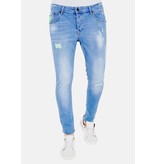 LF Exclusieve  Lichtblauwe Jeans met Verfspatten - 1027- Blauw