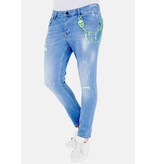 LF Exclusieve  Lichtblauwe Jeans met Verfspatten - 1027- Blauw