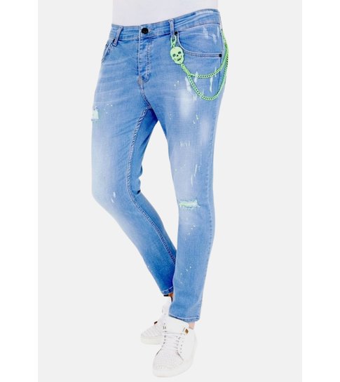 LF Exclusieve  Lichtblauwe Jeans met Verfspatten - 1027- Blauw