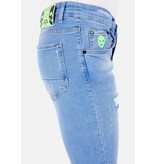 LF Exclusieve  Lichtblauwe Jeans met Verfspatten - 1027- Blauw