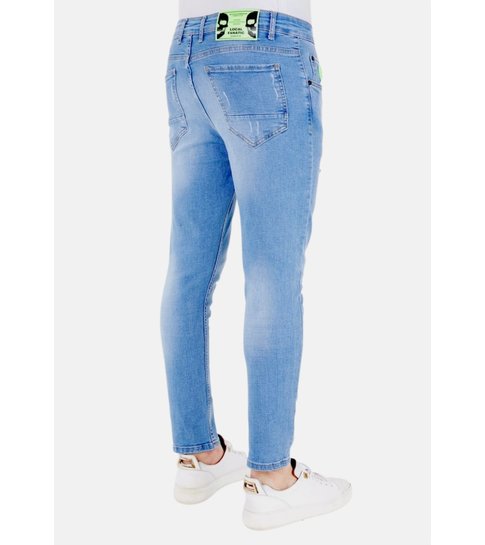 LF Exclusieve  Lichtblauwe Jeans met Verfspatten - 1027- Blauw