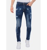 Local Fanatic Men's Paint Splatter Stonewashed Jeans - Slim Fit -1077- Blauw