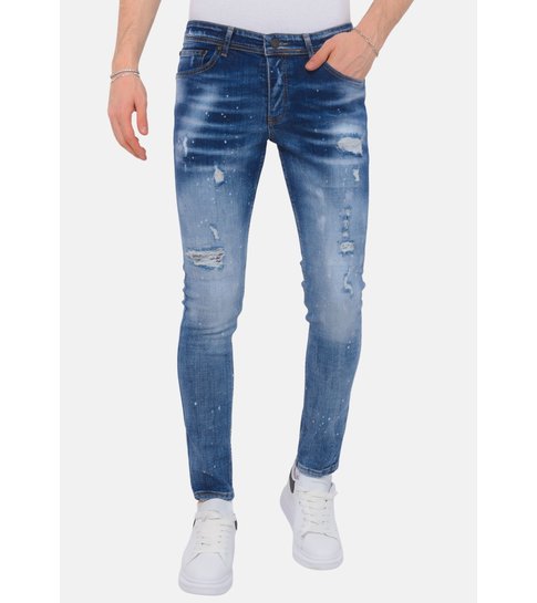 Local Fanatic Paint Splatter Stonewashed Jeans Mens - Slim Fit -1079- Blauw