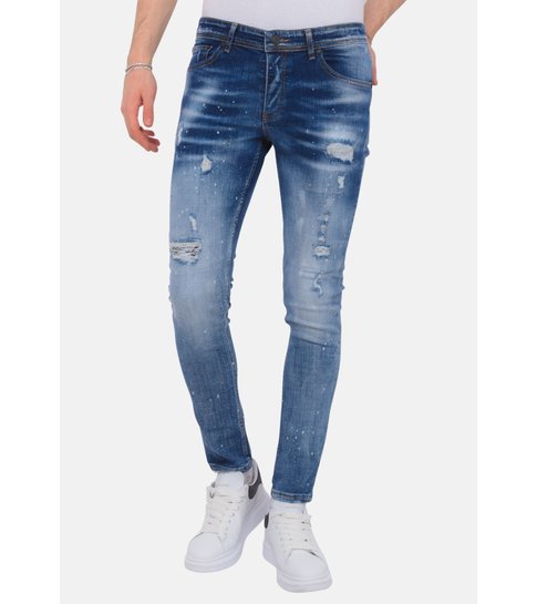 Local Fanatic Paint Splatter Stonewashed Jeans Mens - Slim Fit -1079- Blauw