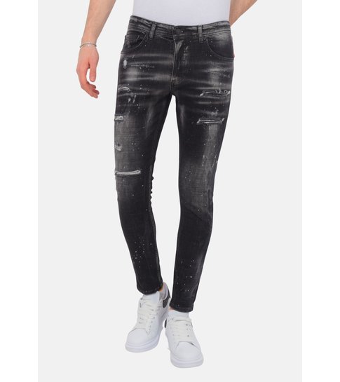 Local Fanatic Paint Splatter Destroy Jeans Stonewash Heren - Slim Fit -1084- Zwart