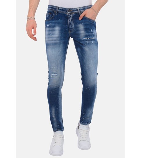 Local Fanatic Paint Splash Ripped Jeans Heren - Slim Fit -1071- Blauw