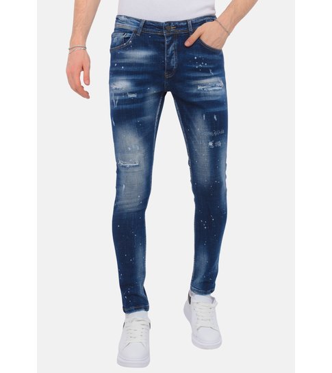 Local Fanatic Designer Jeans With Paint Splatter Heren - Slim Fit -1072- Blauw