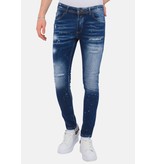 Local Fanatic  Stretch Denim with Paint Splash Heren - Slim Fit -1074- Blauw