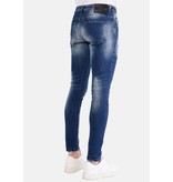 Local Fanatic Heren Slim Fit Jeans met Verfspatten Stretch - 1057 - Blauw