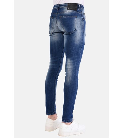 Local Fanatic Heren Slim Fit Jeans met Verfspatten Stretch - 1057 - Blauw