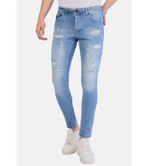 Local Fanatic Heren Slim Fit Jeans met Scheuren - 1058 - Blauw
