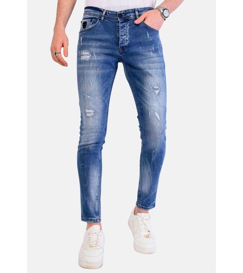 Local Fanatic Broek met Verfspatten Heren Slim Fit - 1063 - Blauw