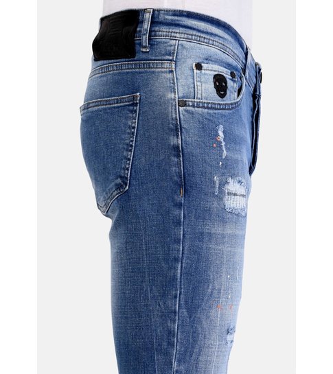 Local Fanatic Broek met Verfspatten Heren Slim Fit - 1063 - Blauw