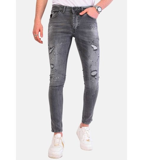 Local Fanatic Spijkerbroek Heren Verfspatten Slim Fit - 1064 - Grijs