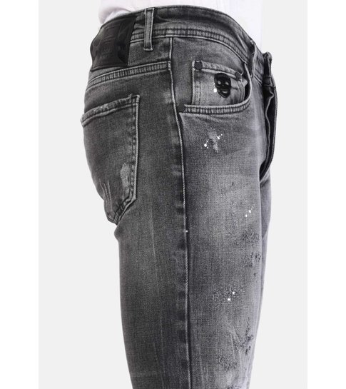 Local Fanatic Paint Splatter Jeans Heren Slim Fit - 1069 - Grijs