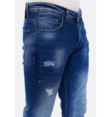 TRUE RISE Slim Fit Stretch Jeans Heren met Gaten -DC-037- Blauw