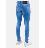 TRUE RISE Heren Spijkerbroek Slim Fit met Gaten -DC-038- Blauw