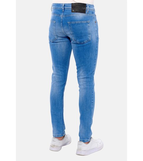 TRUE RISE Heren Spijkerbroek Slim Fit met Gaten -DC-038- Blauw