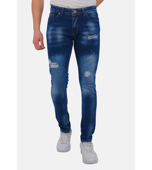 TRUE RISE Blauwe Broek met Gaten Heren Slim Fit -DC-043