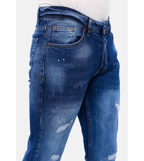 TRUE RISE Heren Broek met Gaten Slim Fit -DC-044- Blauw