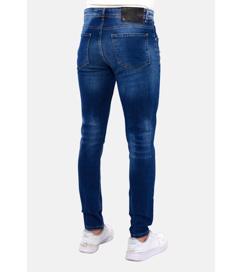 TRUE RISE Heren Blauwe Slim Fit Jeans met Gaten -DC-047