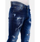 TRUE RISE Heren Blauwe Slim Fit Jeans met Gaten -DC-047