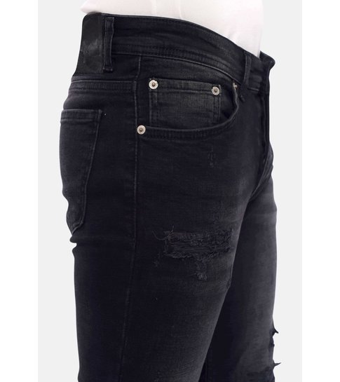 TRUE RISE Gescheurde Jeans Heren Slim Fit -DC-049- Zwart