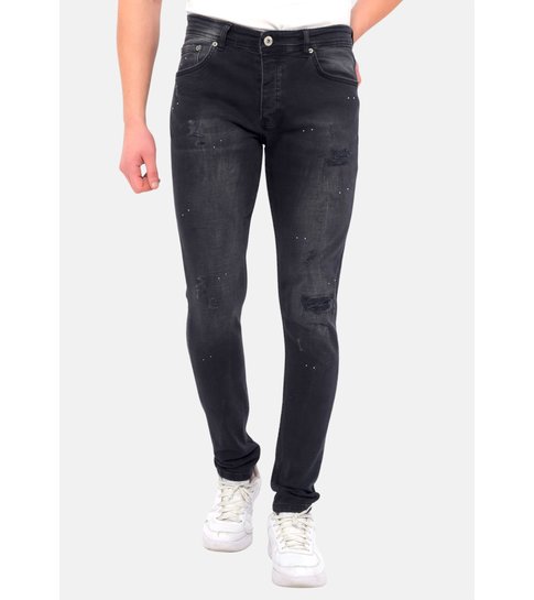 TRUE RISE Ripped Heren Jeans Versleten Slim Fit -DC-050- Zwart
