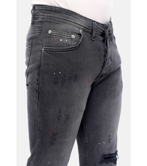 TRUE RISE Slim Fit Broek met Verfspatten Heren -DC-054- Grijs