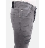 TRUE RISE Heren Broek met Gaten Slim Fit -DC-055- Grijs