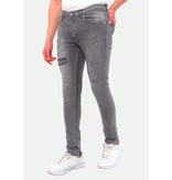 TRUE RISE Heren Broek met Gaten Slim Fit -DC-055- Grijs