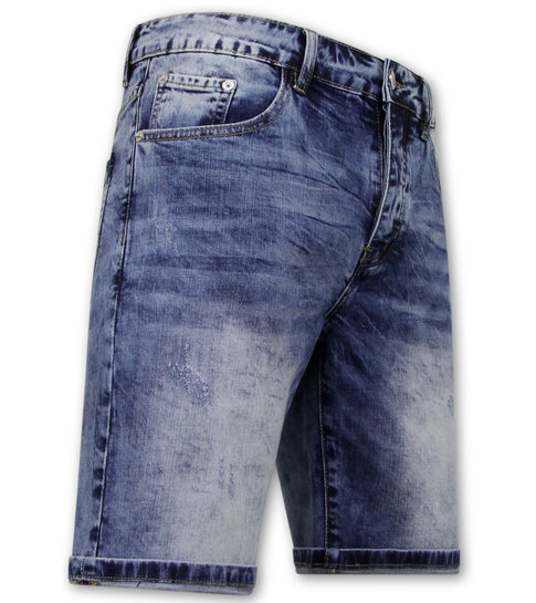 Enos Korte Spijkerbroek Heren Stretch - Denim Short - Blauw