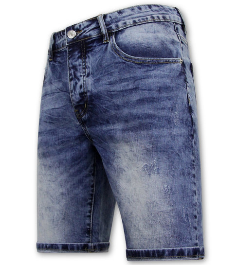 Enos Korte Spijkerbroek Heren Stretch - Denim Short - Blauw