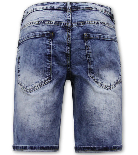 Enos Korte Spijkerbroek Heren Stretch - Denim Short - Blauw