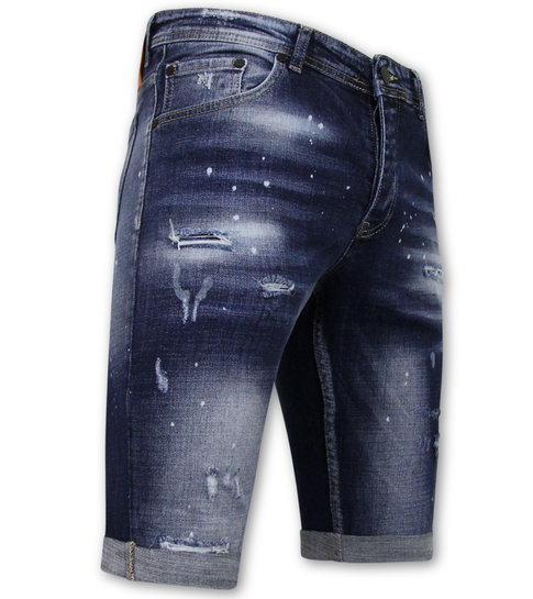 Local Fanatic Designer Shorts With Paint Splatter Heren - Slim Fit -1072- Blauw