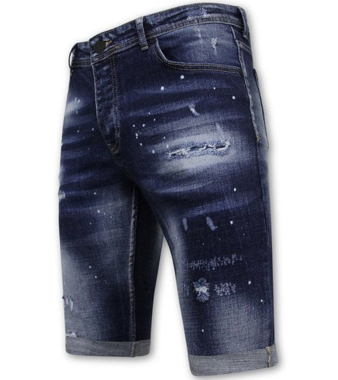 Local Fanatic Designer Shorts With Paint Splatter Heren - Slim Fit -1072- Blauw