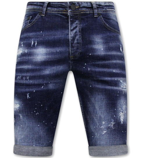 Local Fanatic Men's Paint Splatter Stonewashed Short - Slim Fit -1077- Blauw