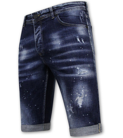 Local Fanatic Men's Paint Splatter Stonewashed Short - Slim Fit -1077- Blauw