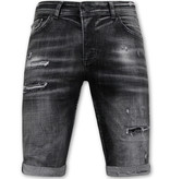 Local Fanatic Stonewashed Ripped Mannen Short - Slim Fit -1085- Zwart