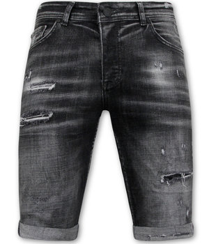 Local Fanatic Stonewashed Ripped Mannen Short - Slim Fit -1085- Zwart