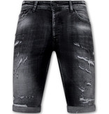 Local Fanatic Destroyed Shorts with Paint Splatter Heren - Slim Fit -1086- Zwart