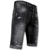 Local Fanatic Destroyed Shorts with Paint Splatter Heren - Slim Fit -1086- Zwart