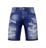 Enos Korte Spijkerbroek met Gaten - Denim Short - 953NW - Blauw