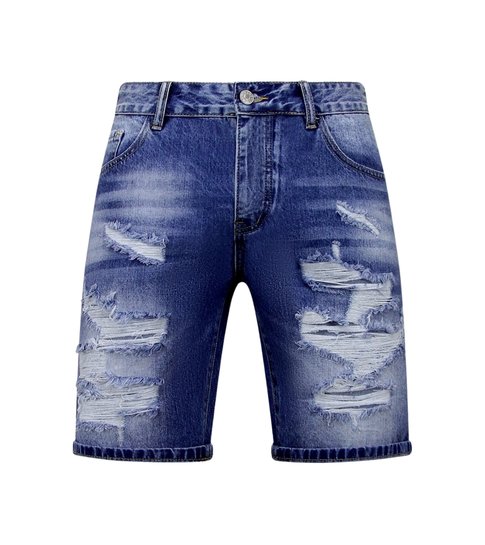 Enos Korte Spijkerbroek met Gaten - Denim Short - 953NW - Blauw