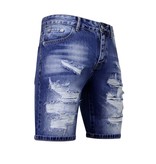 Enos Korte Spijkerbroek met Gaten - Denim Short - 953NW - Blauw