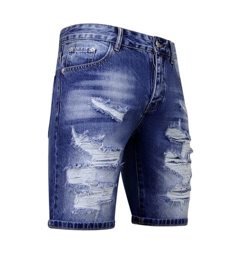Enos Korte Spijkerbroek met Gaten - Denim Short - 953NW - Blauw