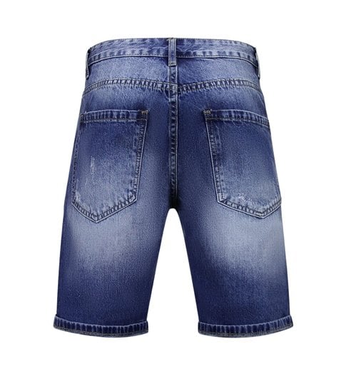 Enos Korte Spijkerbroek met Gaten - Denim Short - 953- Blauw