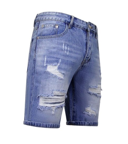 Enos Korte Broek Heren met Gaten - Denim Short - 951- Blauw