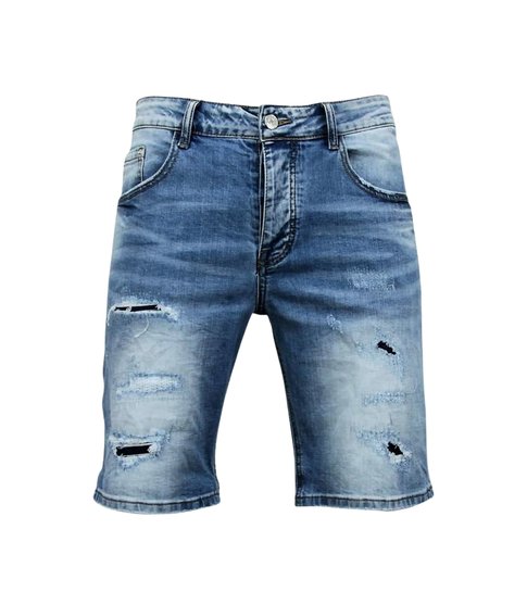 Enos Korte Broek Heren - Gescheurde Jeans Short - 9086 - Blauw