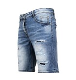 Enos Korte Broek Heren - Gescheurde Jeans Short - 9086 - Blauw